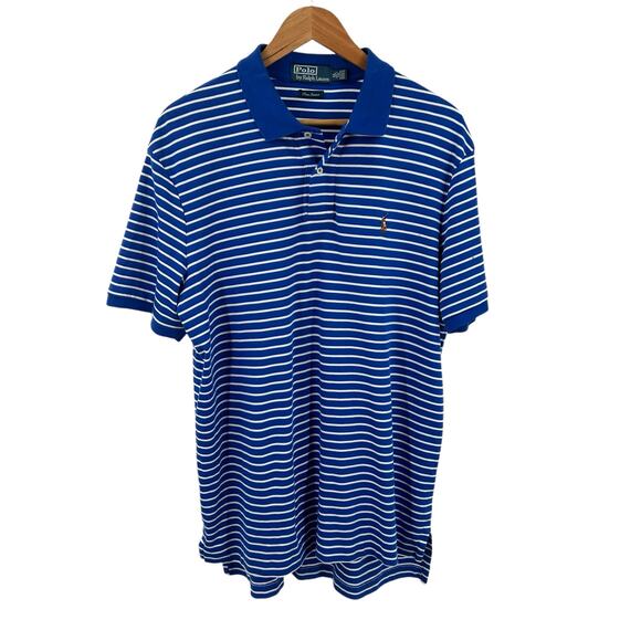 Polo Ralph Lauren Soft‎ Touch Pima Interlock Polo Shirt Men’s 2XL Blue White XXL - Picture 1 of 10
